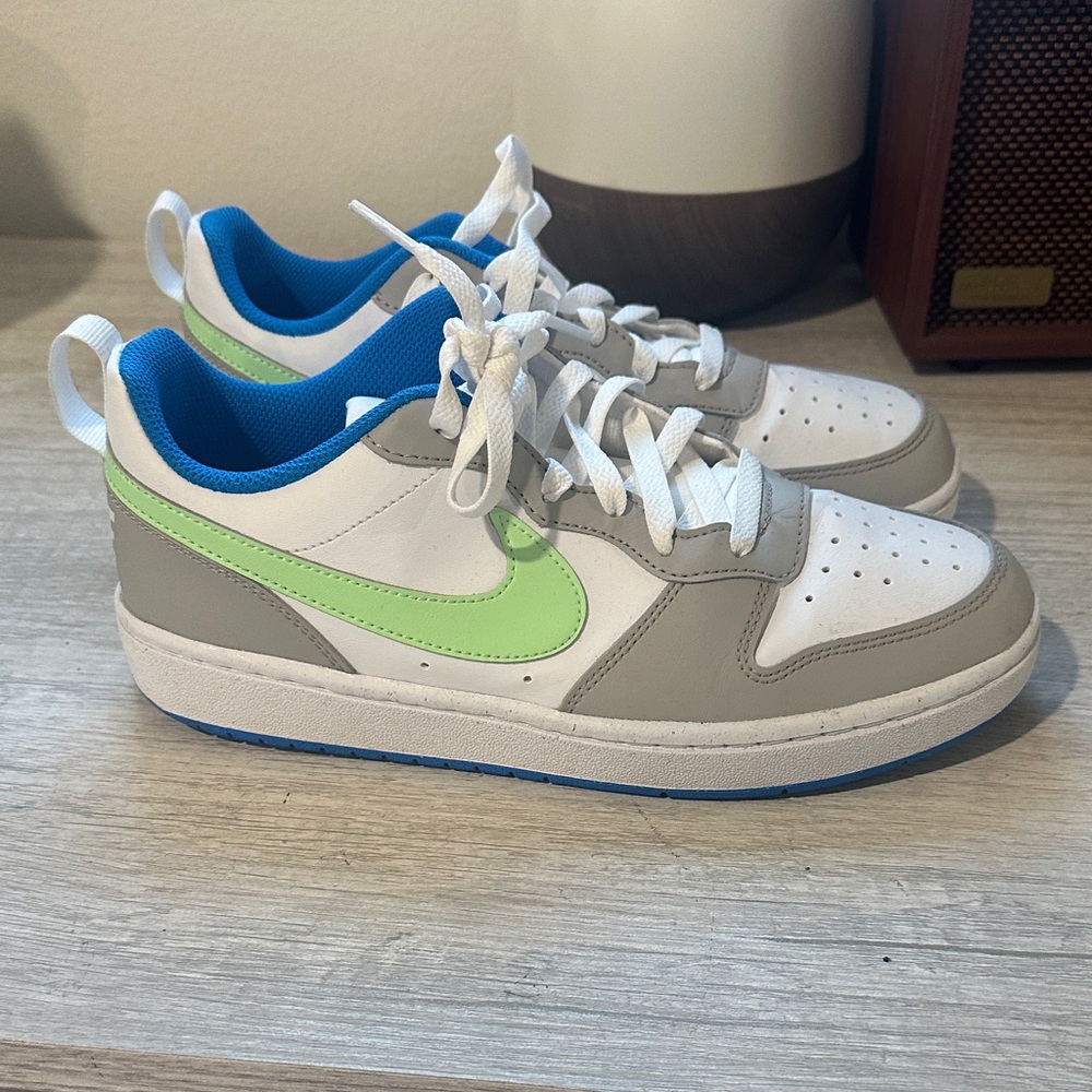 Nike Gray and White Shoes with Lime Swoosh